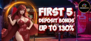 first 5 deposit up to 130% bonus at crowdwin casino